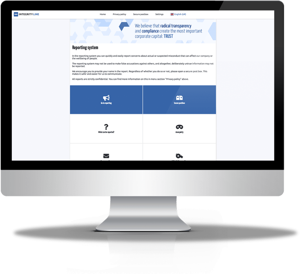 screenshot of EQS Integrity Line